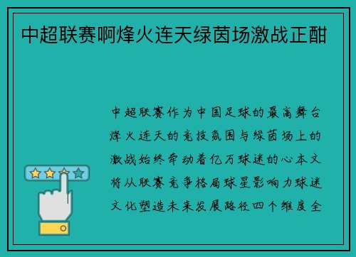 中超联赛啊烽火连天绿茵场激战正酣
