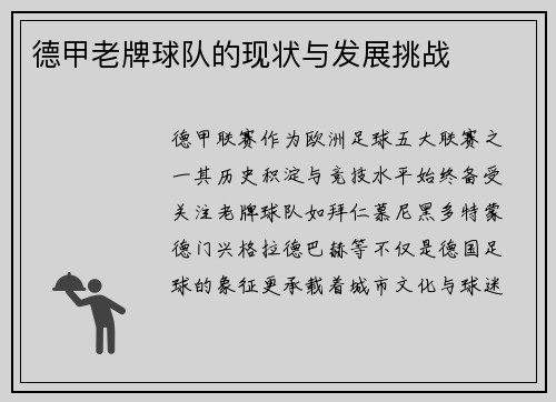 德甲老牌球队的现状与发展挑战